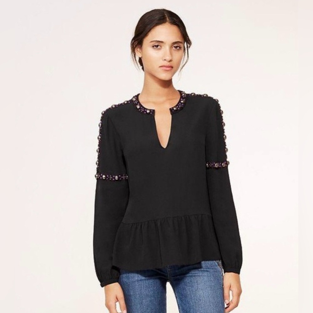 Tory Burch Black Blouse Mezair 100%Silk Tunic 
Women’s Size:8